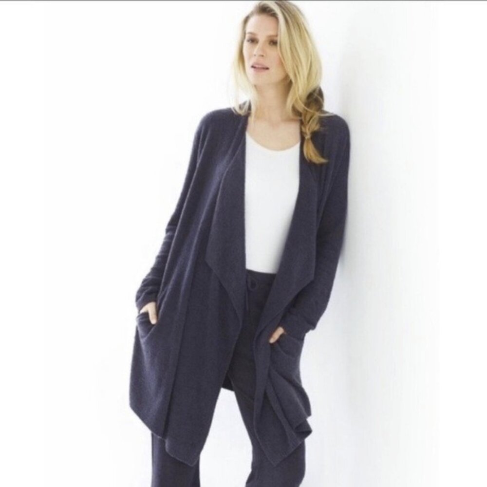 Barefoot Dreams Blue Open Front Soft Long Shawl Cardigan Size Small Medium